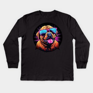 Retro Wave Dogue de Bordeaux Dog Shirt Kids Long Sleeve T-Shirt